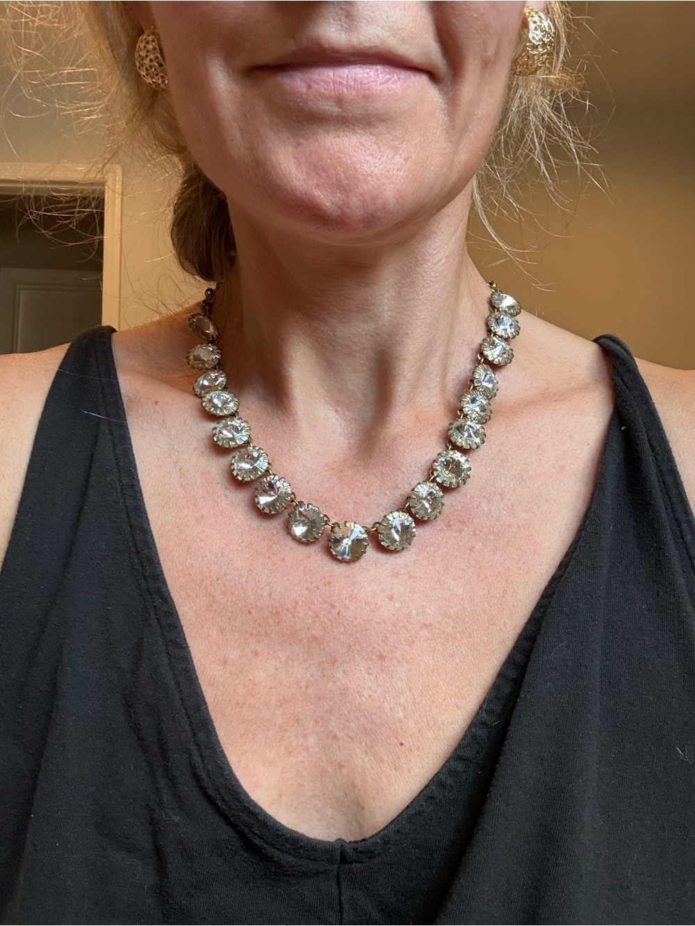 J. Crew Vintage Crystal "Venus Flytrap" Rivière Statement Necklace - Gold Tone